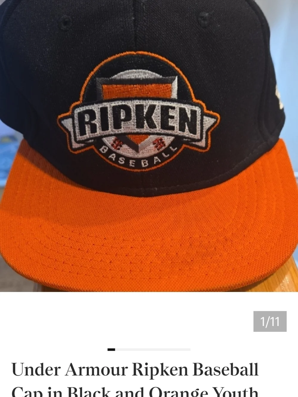 Under Armour Ripken Baseball Cap in Black and Orange Youth